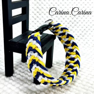 [公式]パラコード編み#86No112黄色、白、青の大、中、小型犬用首輪