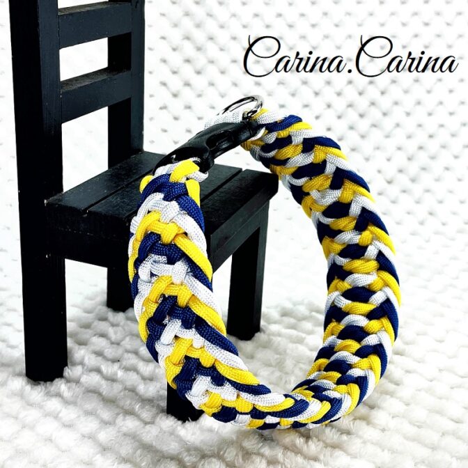 [公式]パラコード#86No112マクラメ編み黄色、白、青の大、中、小型犬用首輪