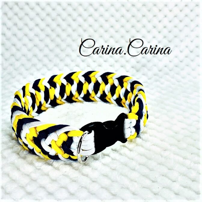 [公式]パラコード#86No112マクラメ編み黄色、白、青の大、中、小型犬用首輪