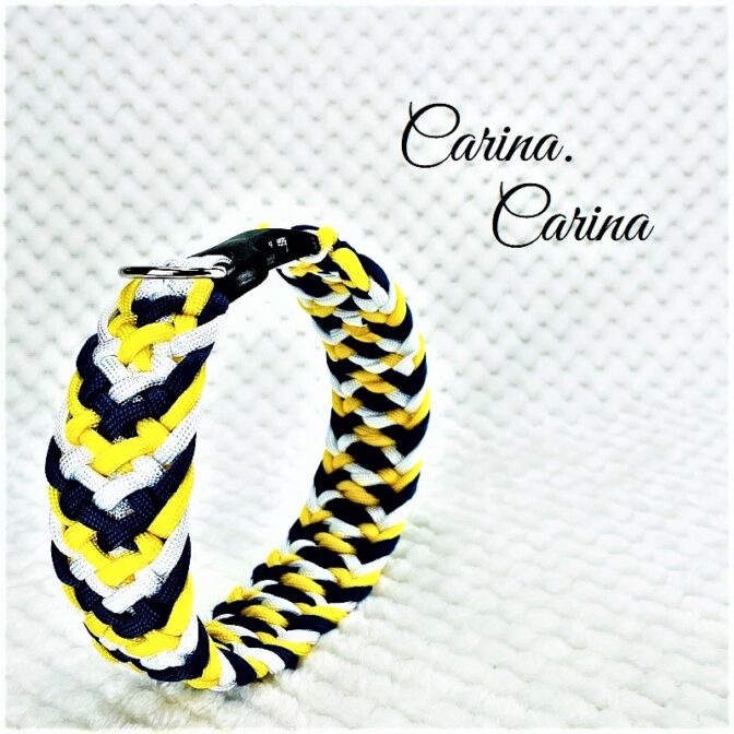 [公式]パラコード#86No112マクラメ編み黄色、白、青の大、中、小型犬用首輪