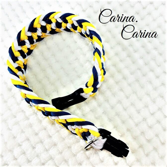 [公式]パラコード#86No112マクラメ編み黄色、白、青の大、中、小型犬用首輪