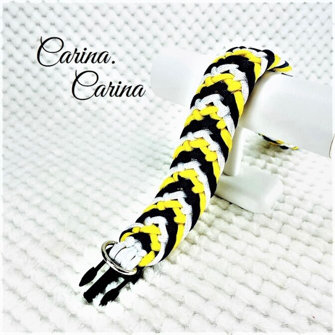 [公式]パラコード#86No112マクラメ編み黄色、白、青の大、中、小型犬用首輪