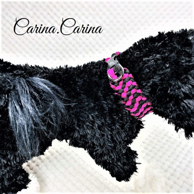 [公式]パラコード#89No115マクラメ編みローズとブラックの大、中型犬用首輪