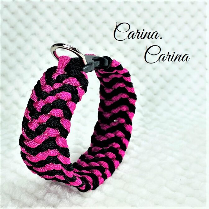 [公式]パラコード#89No115マクラメ編みローズとブラックの大、中型犬用首輪