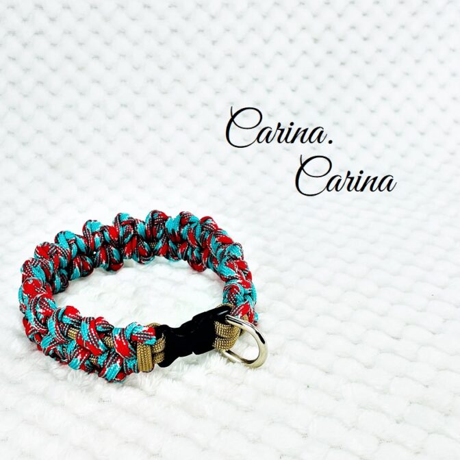 [公式]パラコード#91No117マクラメ編み茶とターコイズレッドの大、中、小型犬用首