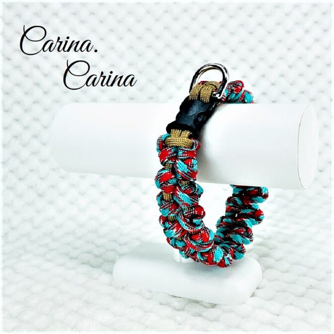 [公式]パラコード#91No117マクラメ編み茶とターコイズレッドの大、中、小型犬用首