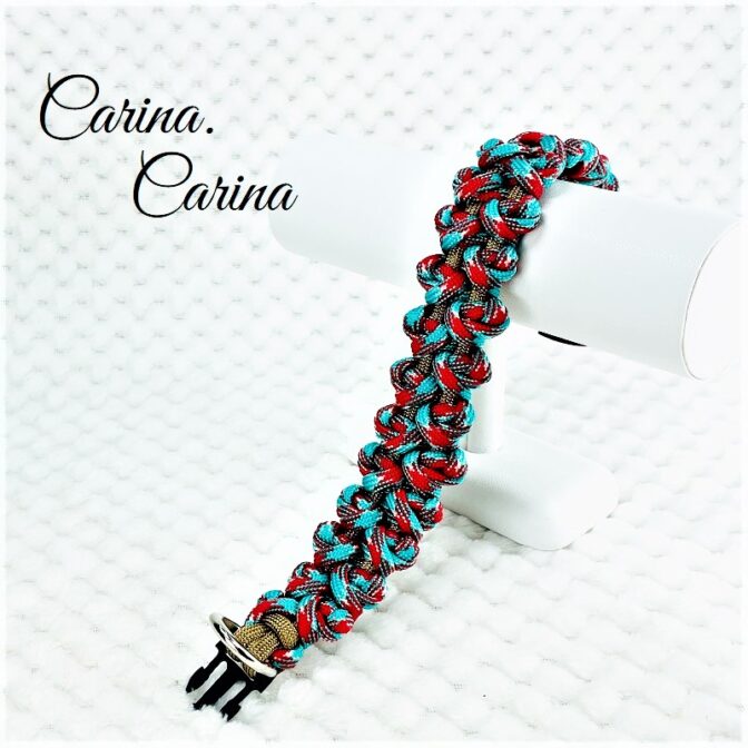 [公式]パラコード#91No117マクラメ編み茶とターコイズレッドの大、中、小型犬用首