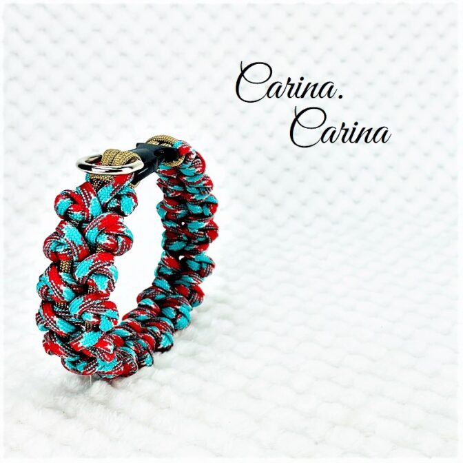 [公式]パラコード#91No117マクラメ編み茶とターコイズレッドの大、中、小型犬用首