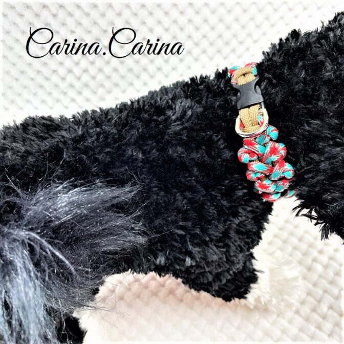 [公式]パラコード#91No117マクラメ編み茶とターコイズレッドの大、中、小型犬用首