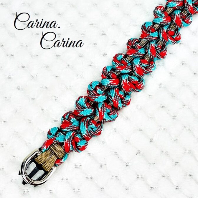 [公式]パラコード#91No117マクラメ編み茶とターコイズレッドの大、中、小型犬用首