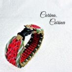 「公式]パラコード#93No119マクラメ編みグレー緑赤の大、中型犬用首輪