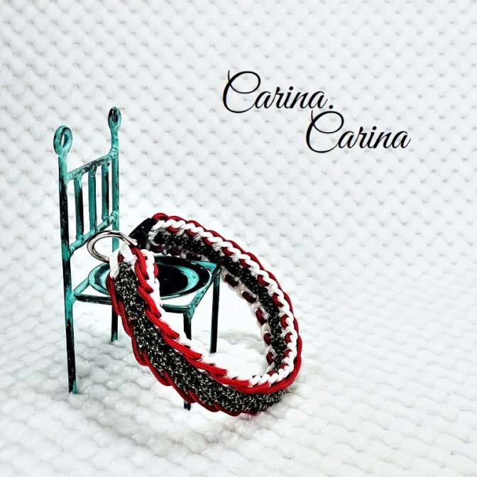 [公式]パラコード＃94No121マクラメ編み細ロープ赤白まだら色の大、中、小犬首輪