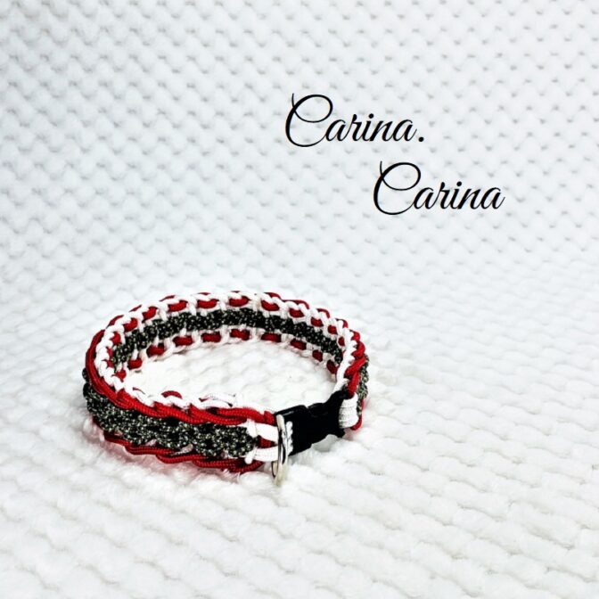 [公式]パラコード＃94No121マクラメ編み細ロープ赤白まだら色の大、中、小犬首輪