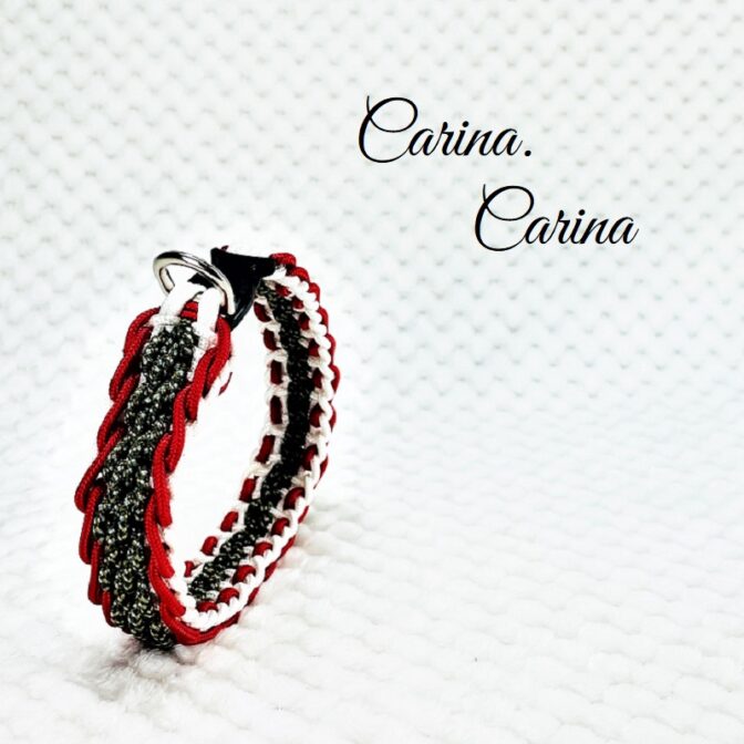 [公式]パラコード＃94No121マクラメ編み細ロープ赤白まだら色の大、中、小犬首輪