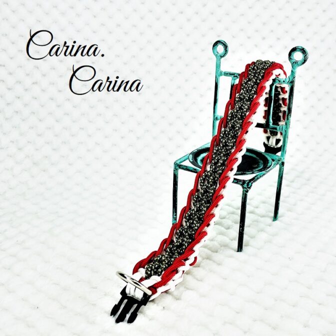 [公式]パラコード＃94No121マクラメ編み細ロープ赤白まだら色の大、中、小犬首輪