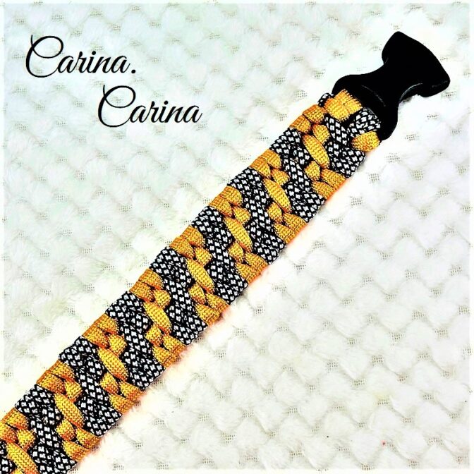 「公式]パラコード#97No126マクラメ編みオレンジと白黒まだらの大、中型犬用首輪