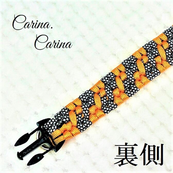 「公式]パラコード#97No126マクラメ編みオレンジと白黒まだらの大、中型犬用首輪