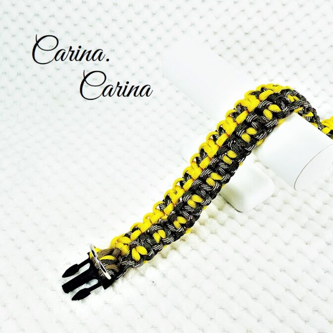 「公式]パラコード#98No127マクラメ編みイエローと茶まだらの大、中型犬用首輪