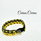 「公式]パラコード#98No127マクラメ編みイエローと茶まだらの大、中型犬用首輪