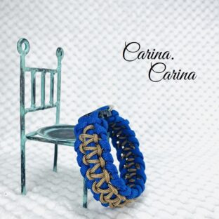 [公式]パラコード編み#87No113青、茶の中、小型犬用首輪