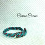 [公式]パラコードNo106マクラメ編みターコイズ/レッドとオーキッドブルーの大、中型犬用首輪