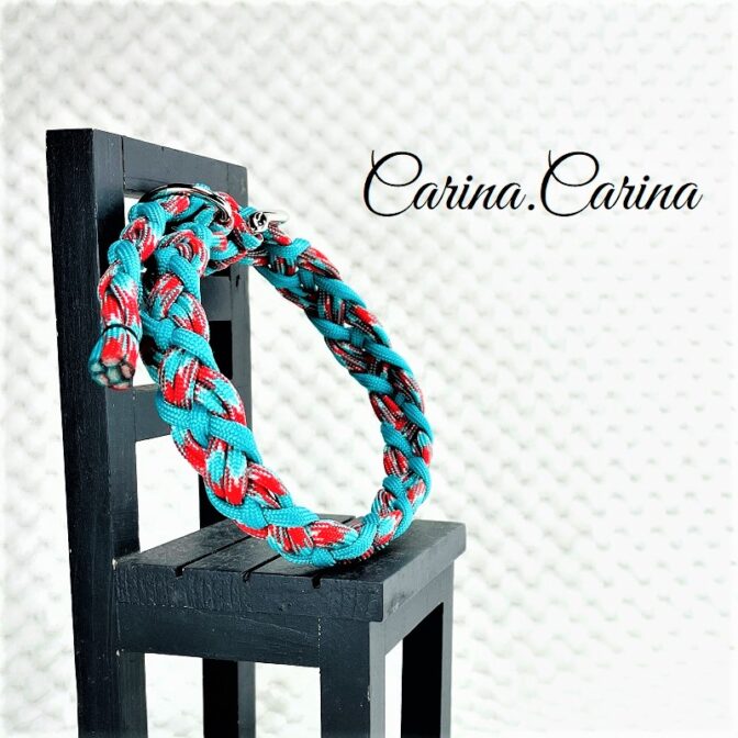 [公式]パラコード#79No104マクラメ編みネイビーとターコイズ＆レッドの中、小型犬用首輪