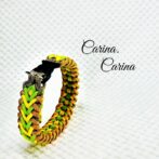 「公式]パラコード#100No129マクラメ編みオレンジ・イエロー・グリーンの大、中型犬用首輪