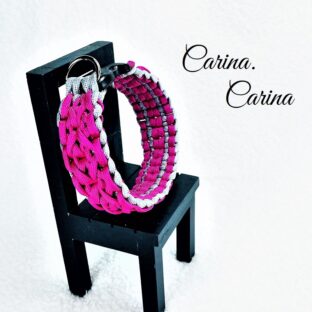 [公式]パラコード編み#102No131グレーとローズの大、中型犬用首輪