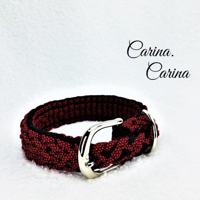 「公式]パラコード#107No137マクラメ編み赤と黒のダイヤ柄と黒の大、中型犬用首輪