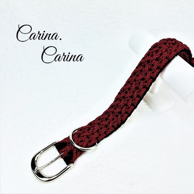 「公式]パラコード#107No137マクラメ編み赤と黒のダイヤ柄と黒の大、中型犬用首輪