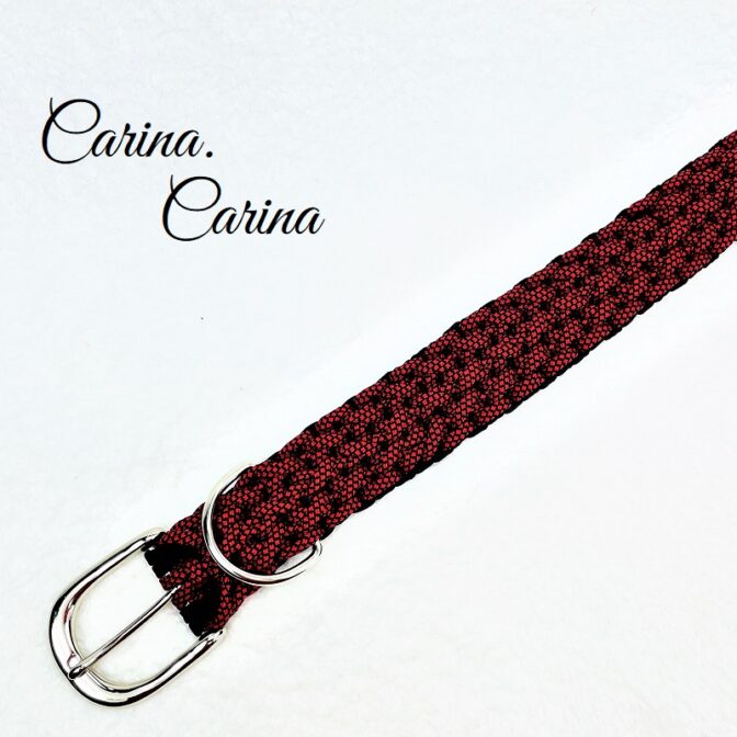 「公式]パラコード#107No137マクラメ編み赤と黒のダイヤ柄と黒の大、中型犬用首輪