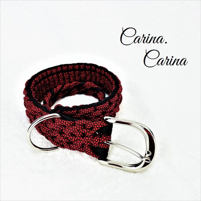 「公式]パラコード#107No137マクラメ編み赤と黒のダイヤ柄と黒の大、中型犬用首輪