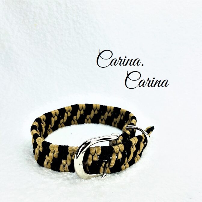 「公式]パラコード#108No138マクラメ編み茶と黒の大、中型犬用首輪