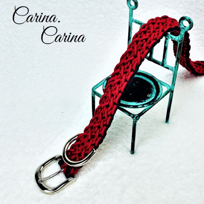 [公式]パラコード＃112No142マクラメ編み赤とネイビーの小型犬用首輪