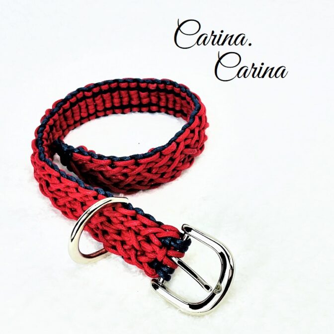[公式]パラコード＃112No142マクラメ編み赤とネイビーの小型犬用首輪
