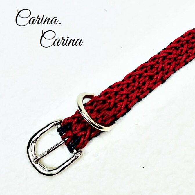 [公式]パラコード＃112No142マクラメ編み赤とネイビーの小型犬用首輪