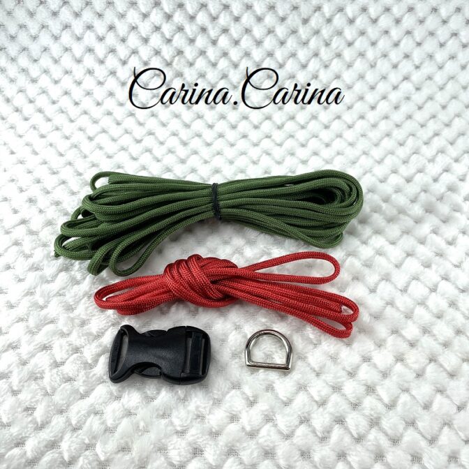 [キット]パラコード＃61No86マクラメ編みグリーンとルビー色中、小型犬用首輪