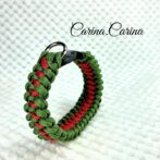 [キット]パラコード＃61No86マクラメ編みグリーンとルビー色中、小型犬用首輪
