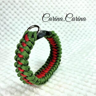 [キット]パラコード＃61No86マクラメ編みグリーンとルビー色中、小型犬用首輪