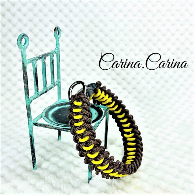 [キット]パラコード＃62No87マクラメ編みイエローと茶色大、中型犬用首輪