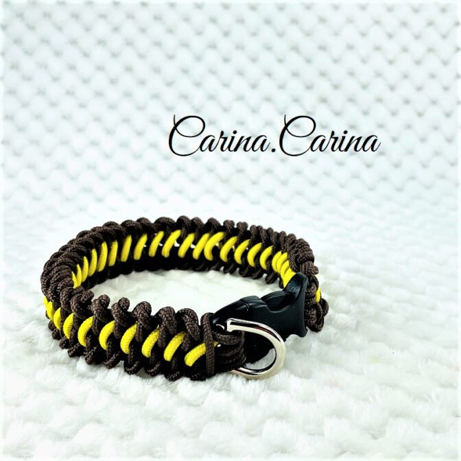 [キット]パラコード＃62No87マクラメ編みイエローと茶色大、中型犬用首輪