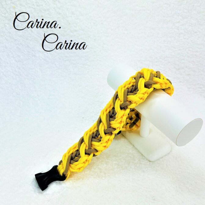 [公式]パラコード#113No143マクラメ編み茶とイエロー2色の大、中型犬用首輪