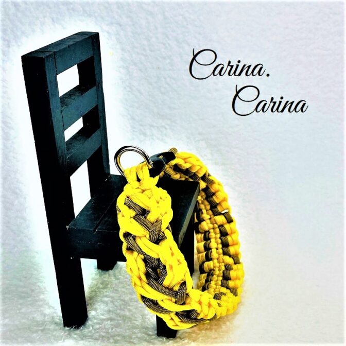 [公式]パラコード#113No143マクラメ編み茶とイエロー2色の大、中型犬用首輪