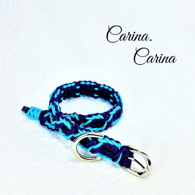 [公式]パラコード#114No144マクラメ編み紫とブルー2色の中型、小型犬用首輪