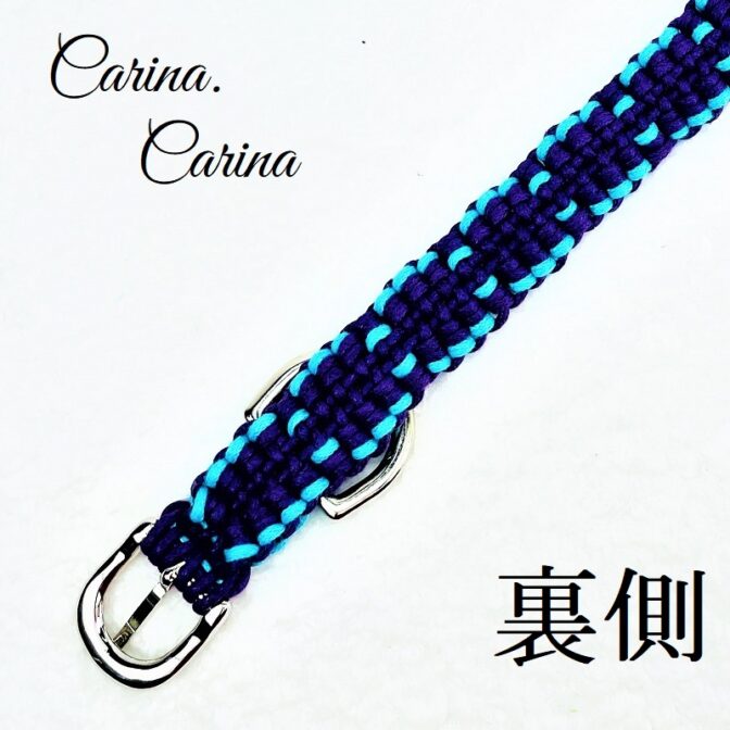 [公式]パラコード#114No144マクラメ編み紫とブルー2色の中型、小型犬用首輪