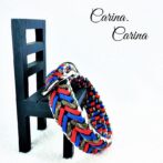 [公式]パラコード#115No145マクラメ編み赤青茶のまだら色の大型、中型犬用首輪