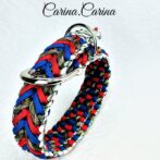 [公式]パラコード#115No145マクラメ編み赤青茶のまだら色の大型、中型犬用首輪