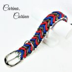 [公式]パラコード#115No145マクラメ編み赤青茶のまだら色の大型、中型犬用首輪