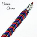 [公式]パラコード#115No145マクラメ編み赤青茶のまだら色の大型、中型犬用首輪