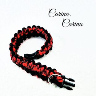 [公式]パラコード編み犬首輪#118マクラメ編み赤と黒の中、小型犬用首輪No148